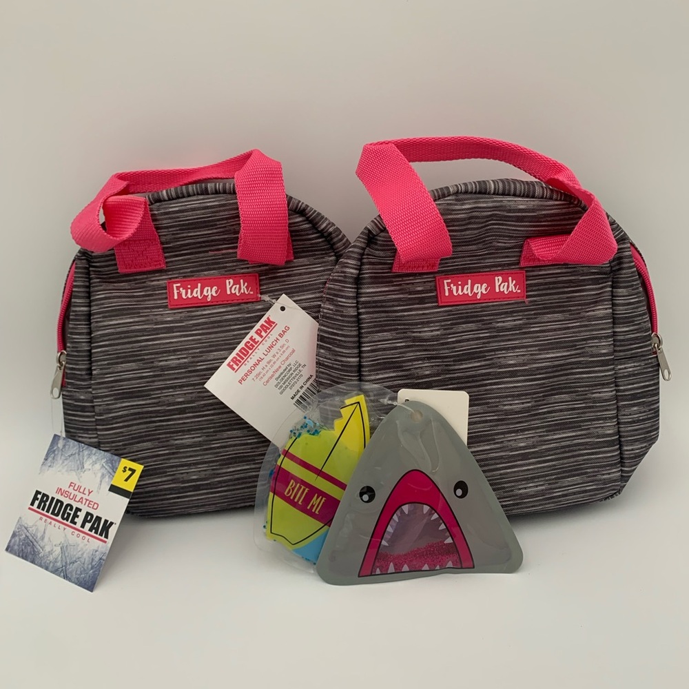 Kids Lunch Bag Set - Pink and Gray - Ice Packs Included